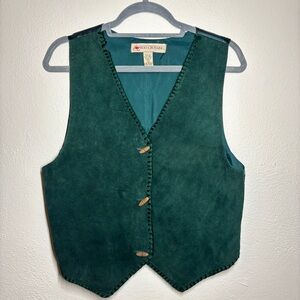 Green Suede Vest with Wooden Buttons